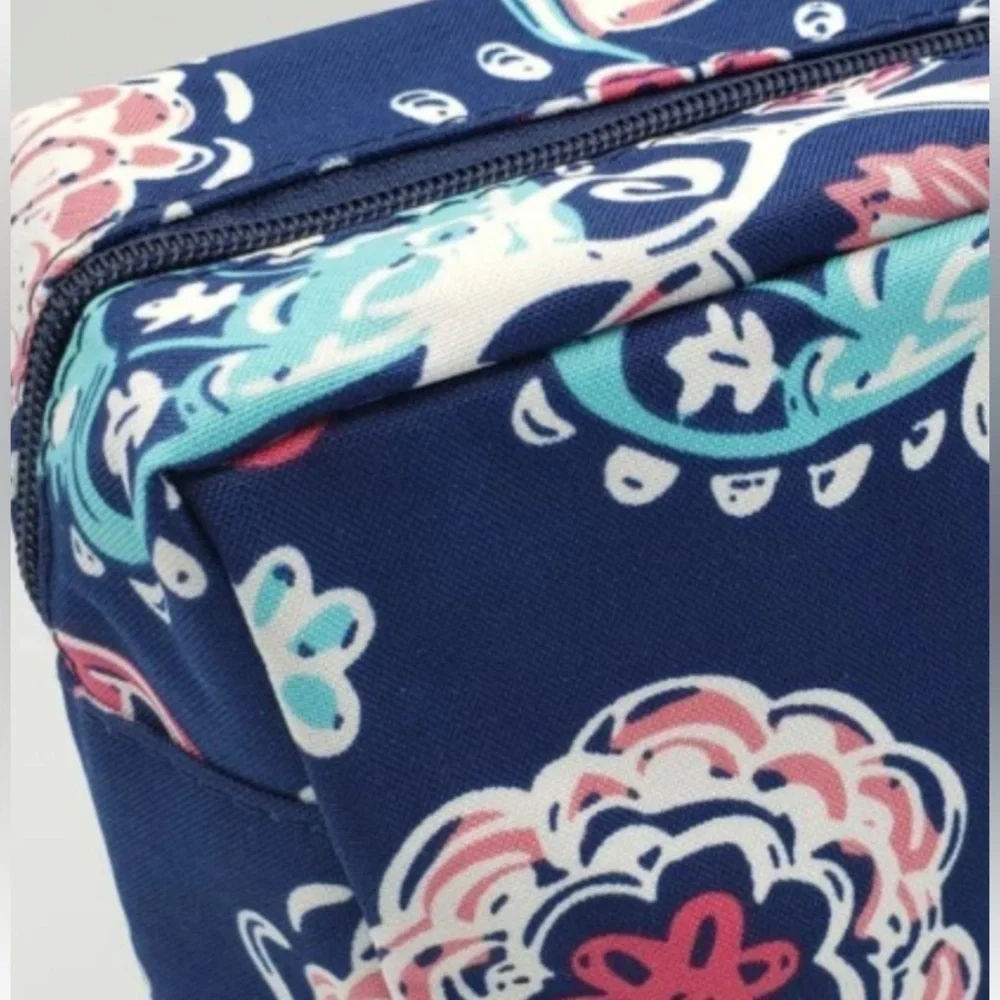 Medium Blue Floral Square Bottom Bag/ makeup/pencil T6